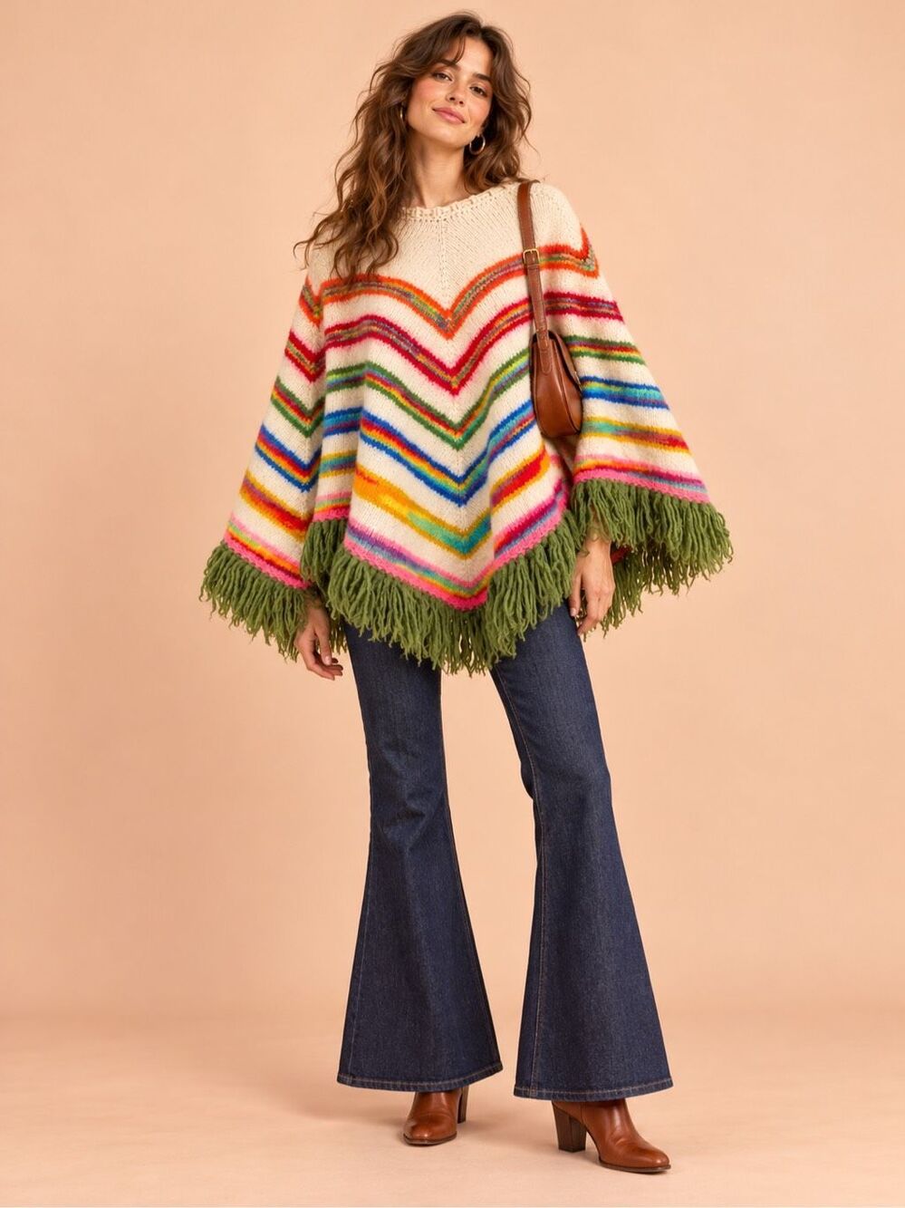 Unbranded Retro Bright Rainbow Chevron Stripe1960s/1970s Hippie Boho Pullover Po